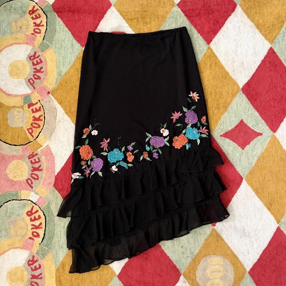 Vintage brown floral embroidered skirt